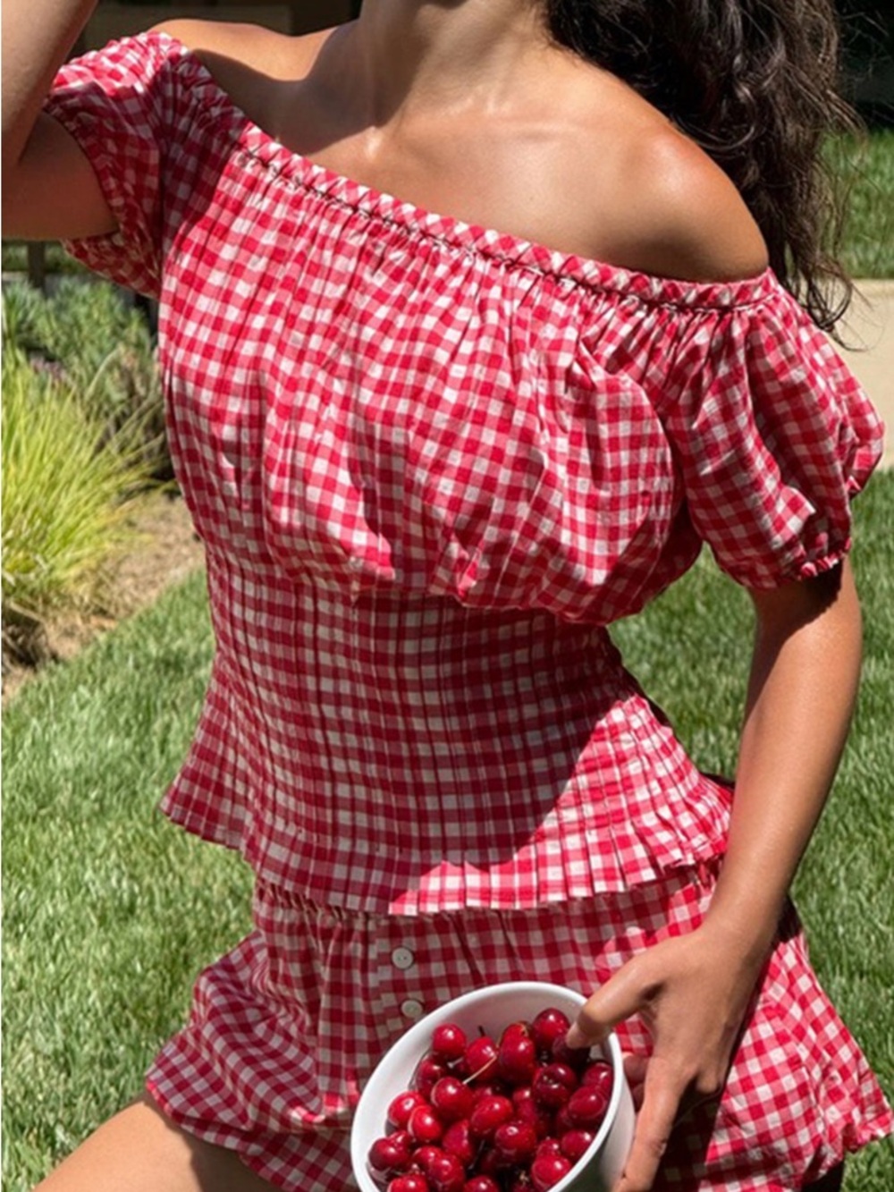 Frankie Bikinis Cider Gingham Blouse